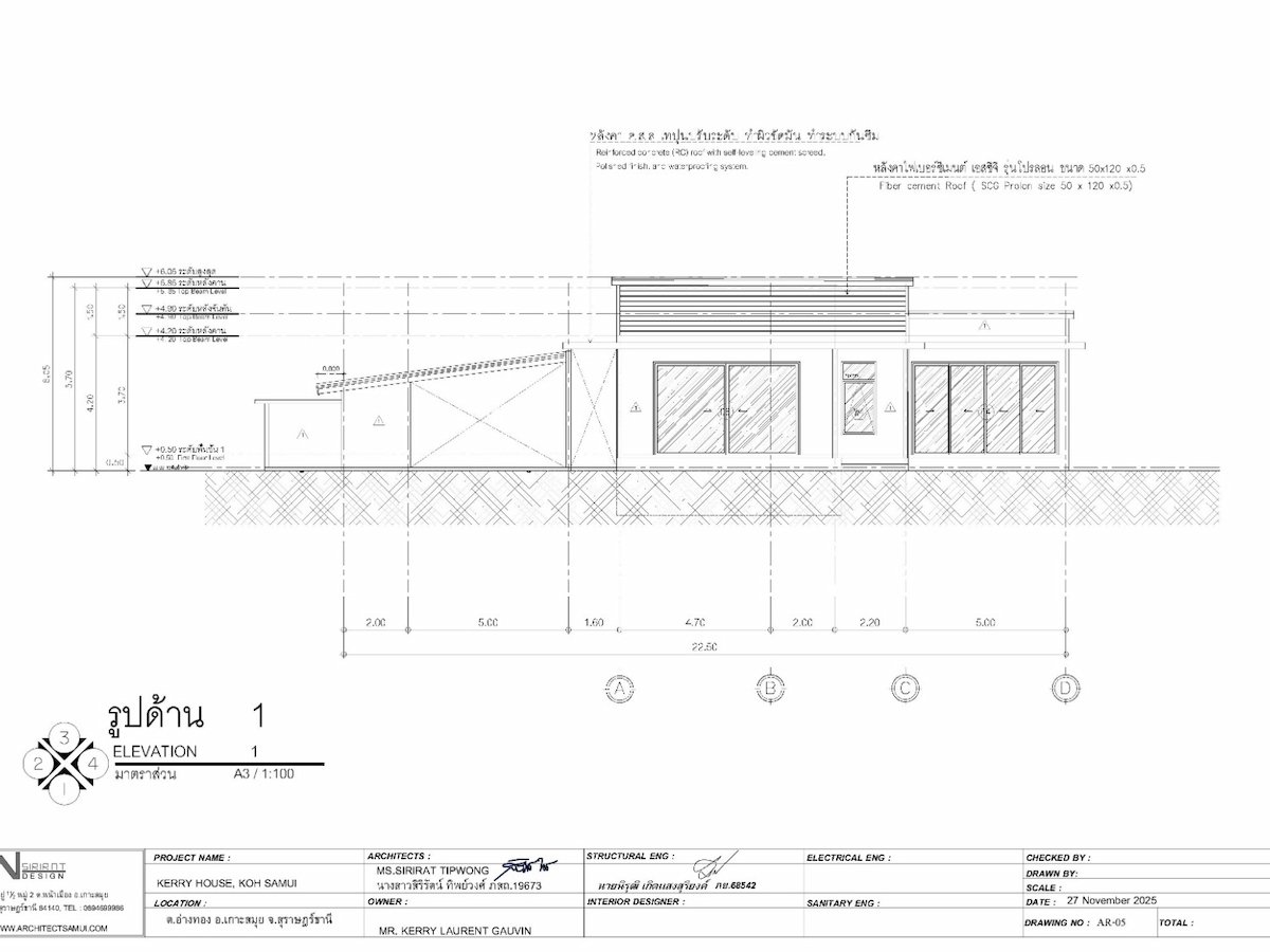 Architectural elevation drawing, modern sea-view villa, Ban Makham